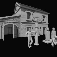 Vintage Garage with 20 Vintage Figurines